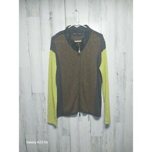Life Blue Willi's XL Full Zip Linen Blend Color Block Sweater